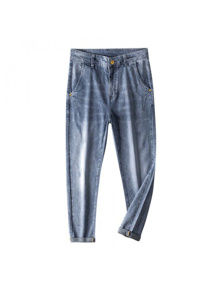  spring and summer new jeans men's loose straight Harem Pants men's fashion casual stretch Capris 