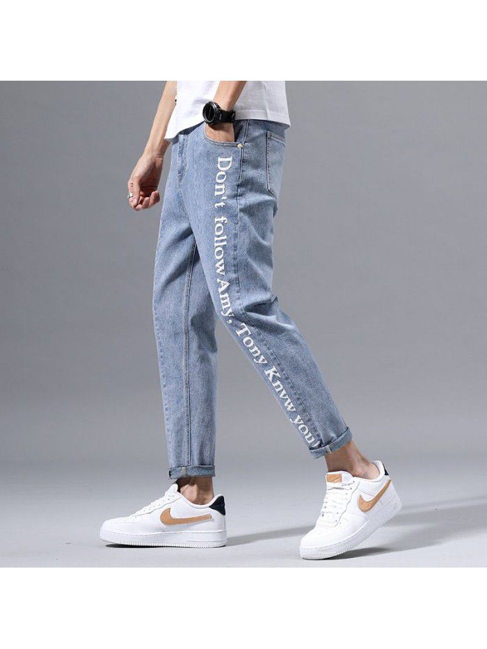 Jeans men's fashion brand spring and summer new Korean slim Leggings men's youth fashion casual Capris 