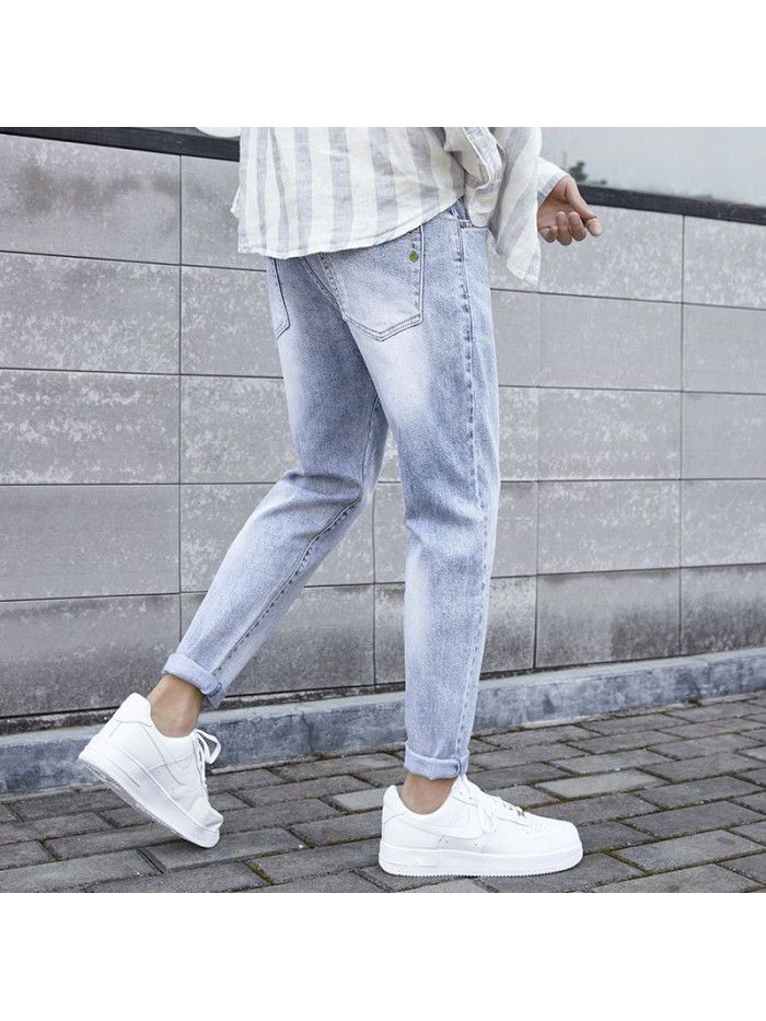 Spring and summer new fashion brand stretch jeans men's Korean slim Leggings men's fashion casual Capris 