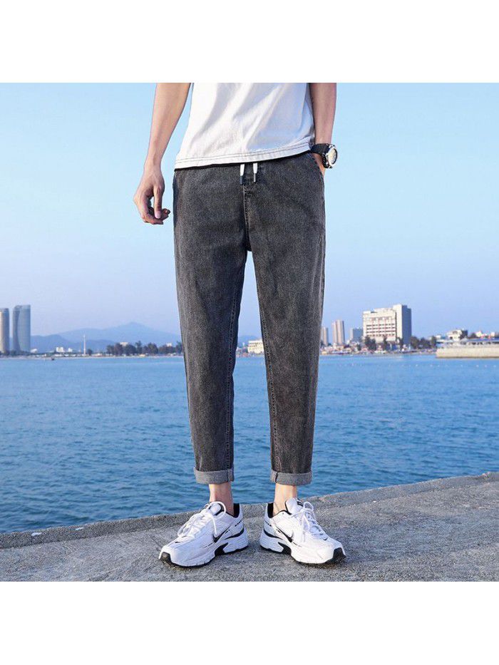 Men's jeans summer thin loose large size Harlan pants men's casual stretch straight Capris 