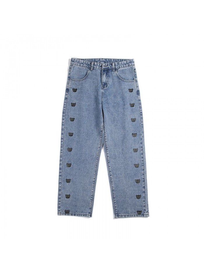 Spring and summer  new jeans men's loose and straight pants men's trend youth leisure leg pants 