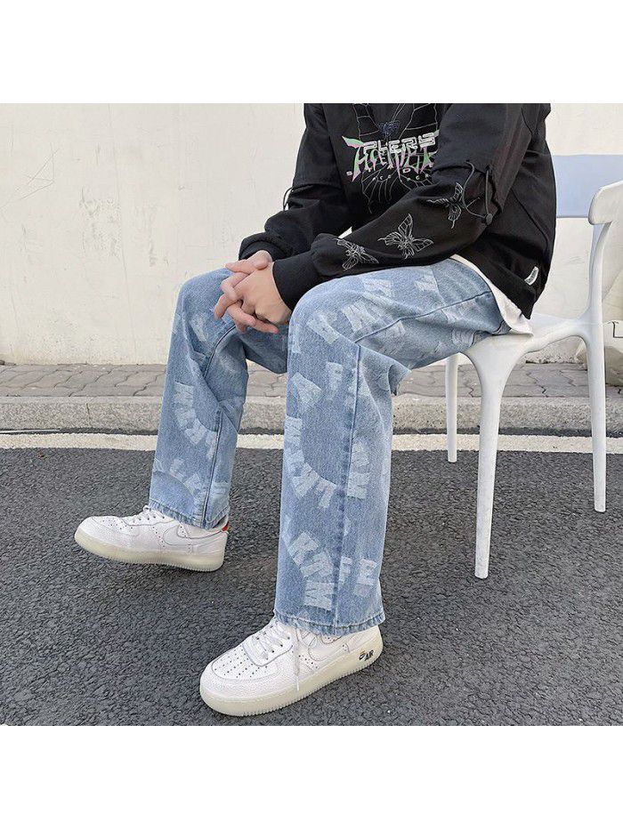  spring new fashion brand jeans men's loose straight pants men's fashion leisure wide leg pants 