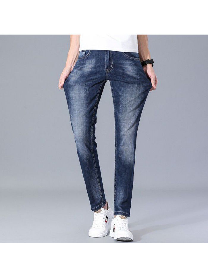 Men's jeans  spring and summer new fashion brand Korean slim Leggings men's trend leisure stretch pants 