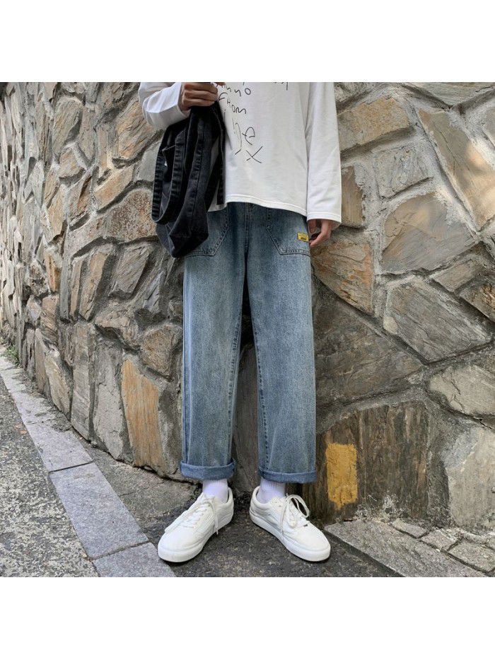 Loose fitting straight jeans men's fashion brand spring and summer new wide leg pants men's youth Korean leisure Harem Pants 