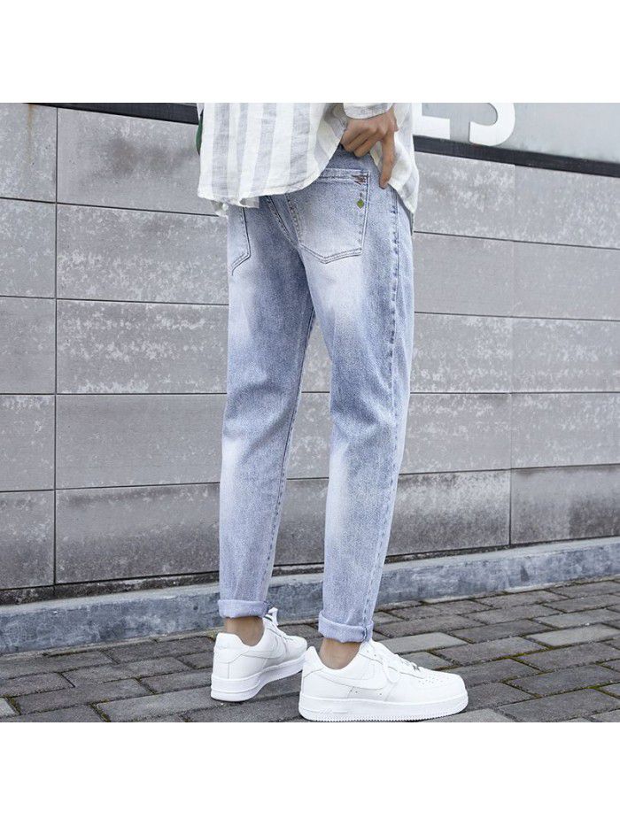 Spring and summer new fashion brand stretch jeans men's Korean slim Leggings men's fashion casual Capris 