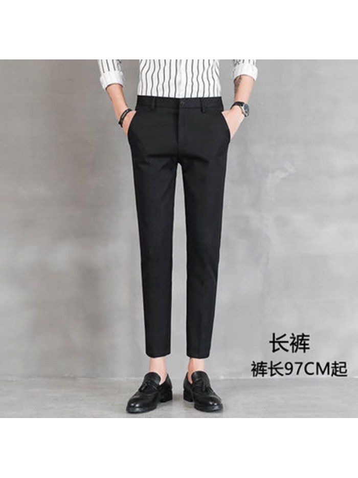 Men's summer thin casual pants men's slim fit men's suit pants men's elastic versatile Capris small leg pants 
