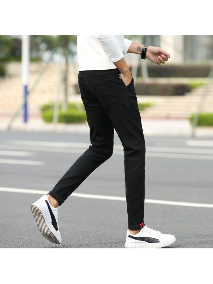 Spring and summer new stretch jeans men's fashion Korean slim pants men's trend youth casual Capris 