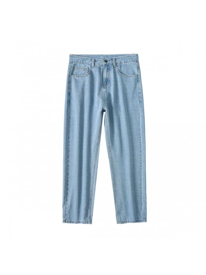 Spring and summer new fashion brand jeans men's loose straight tube Harem Pants men's fashion youth leisure wide leg quarter pants 