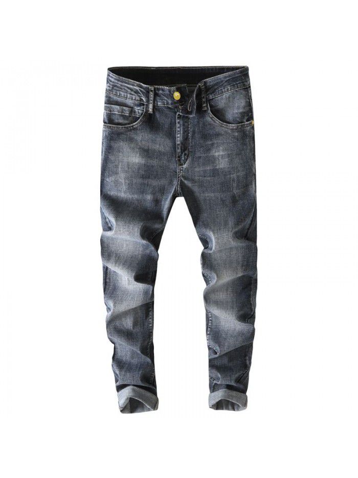 Spring and summer new fashion brand stretch jeans men's Korean Trend slim Leggings men's youth leisure pants 
