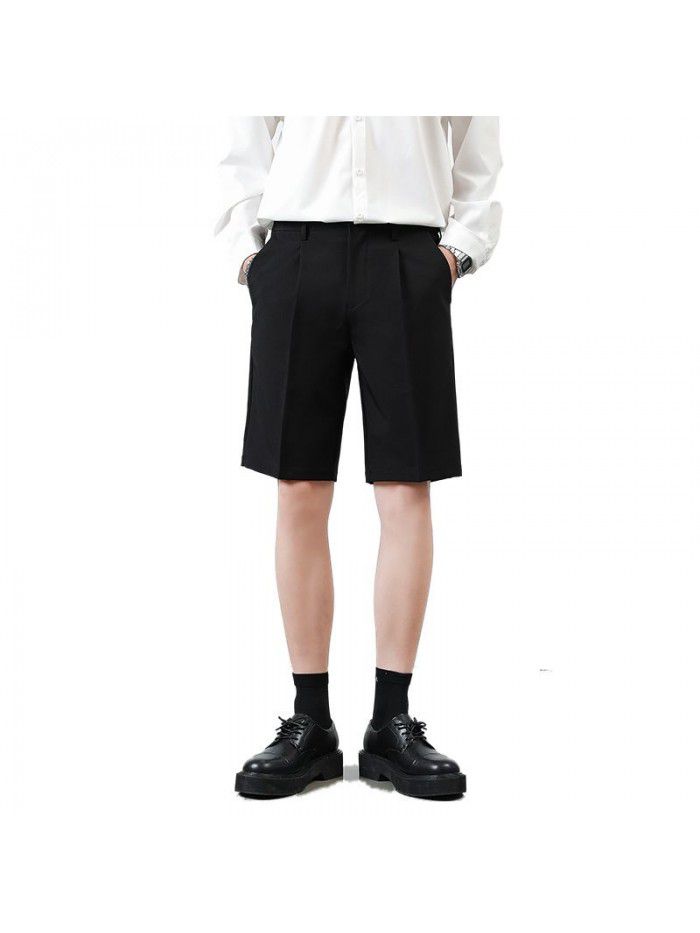 New Summer Shorts men's pants straight tube solid color men's youth casual Capris men's pants 