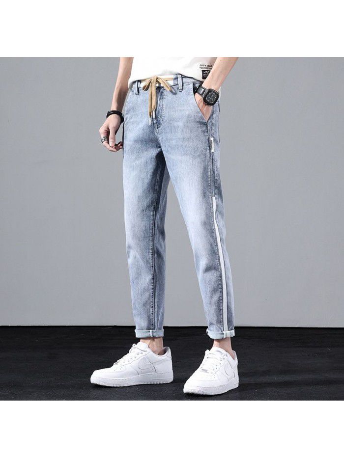 Stretch jeans men's  spring and summer new loose fit Harlan straight pants men's fashion simple casual pants 