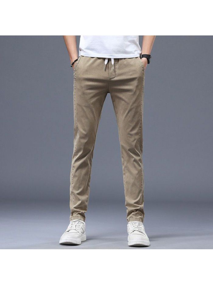 Spring and summer new fashion brand casual pants men's Korean slim Leggings men's youth trend elastic drawstring pants 