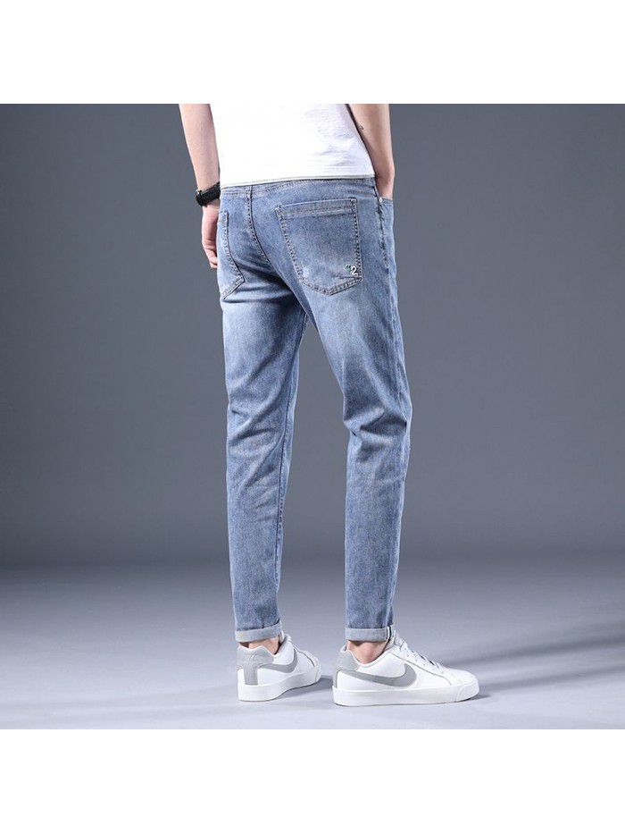 Men's jeans spring and summer new fashion brand large slim Leggings men's fashion Korean casual stretch pants 