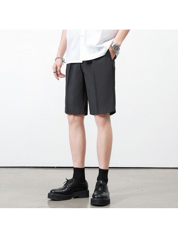 New Summer Shorts men's pants straight tube solid color men's youth casual Capris men's pants 