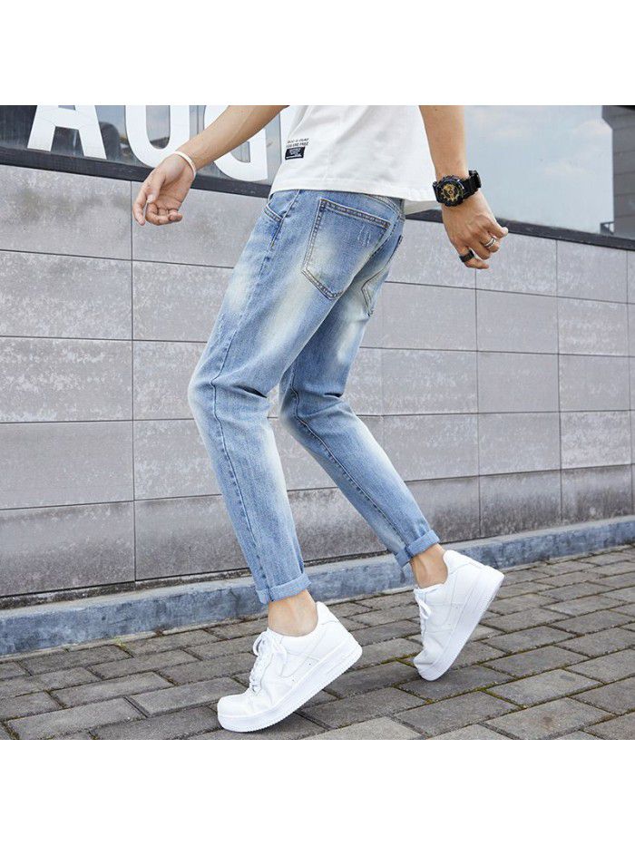 Spring and summer fashion brand jeans men's slim Leggings men's youth fashion leisure elastic Harlan Capris 