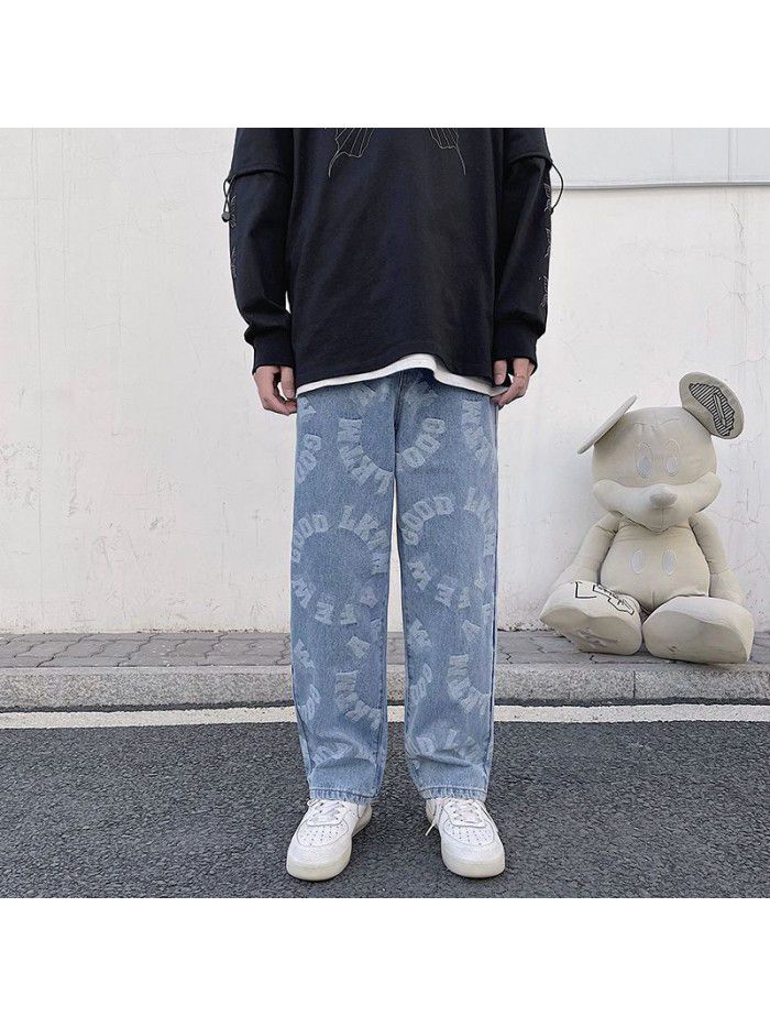  spring new fashion brand jeans men's loose straight pants men's fashion leisure wide leg pants 