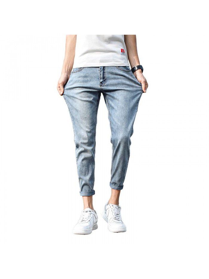 Spring and summer new stretch jeans men's fashion brand Korean slim Leggings men's youth fashion casual Capris 