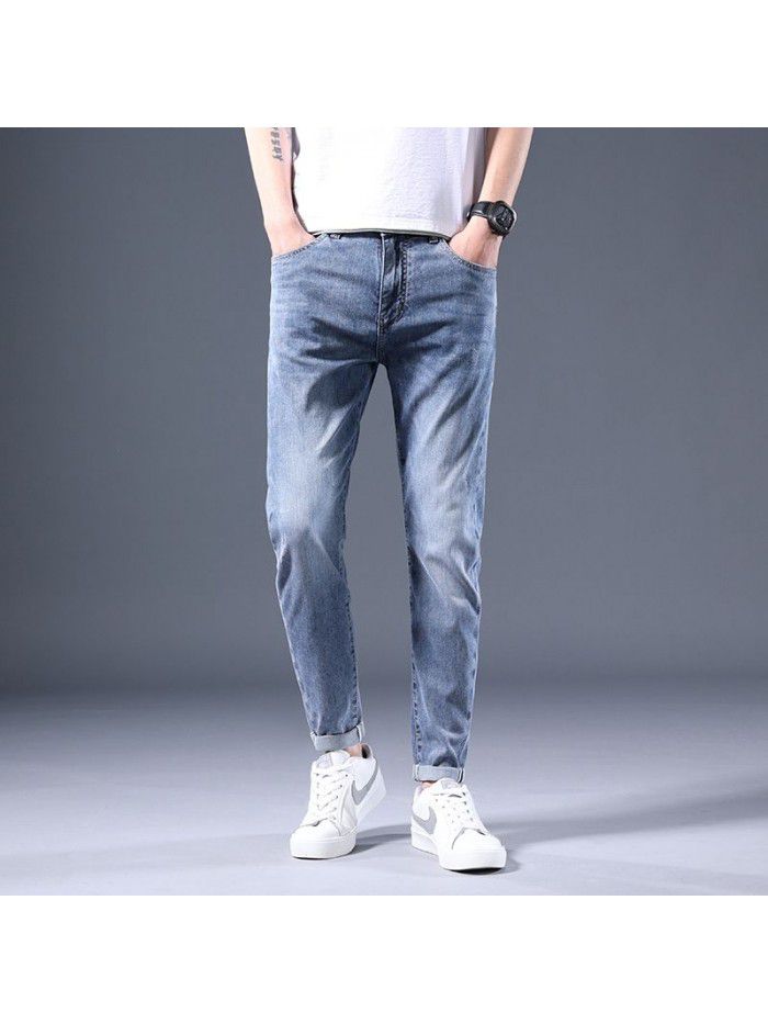 Men's jeans spring and summer new fashion brand large slim Leggings men's fashion Korean casual stretch pants 
