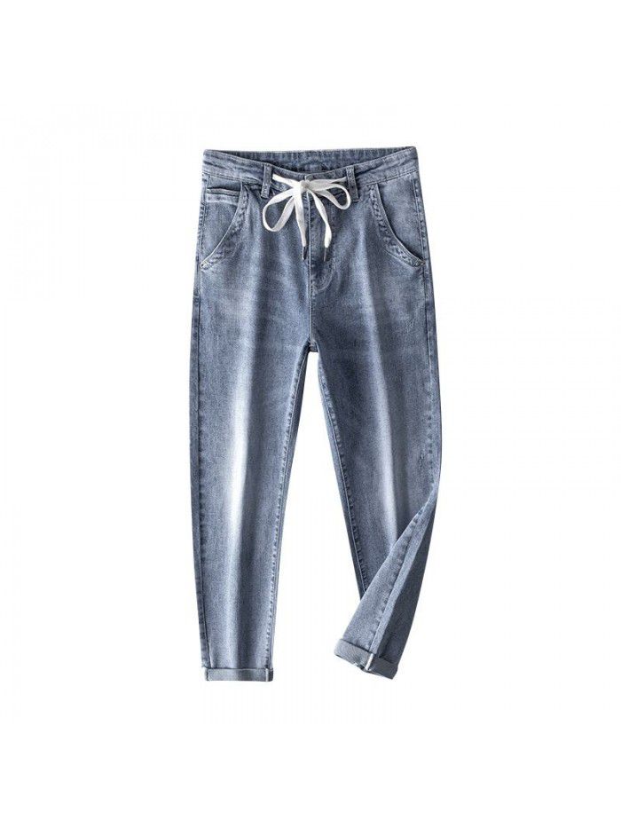 Spring and summer new fashion brand jeans men's slim straight pants men's youth fashion leisure Harlan stretch pants 