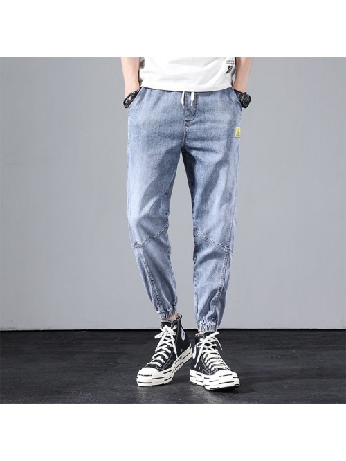 Spring and summer new jeans men's elastic wai...