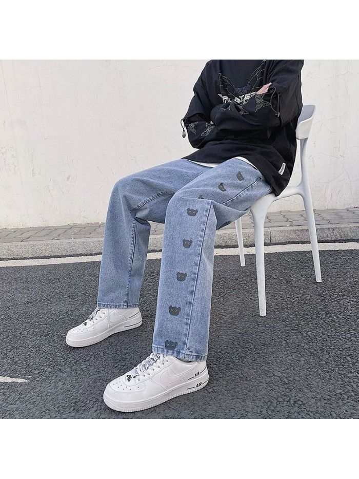 Spring and summer  new jeans men's loose and straight pants men's trend youth leisure leg pants 