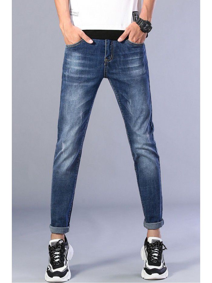 Spring and summer new fashion brand stretch jeans men's Korean Trend slim Leggings men's youth leisure pants 