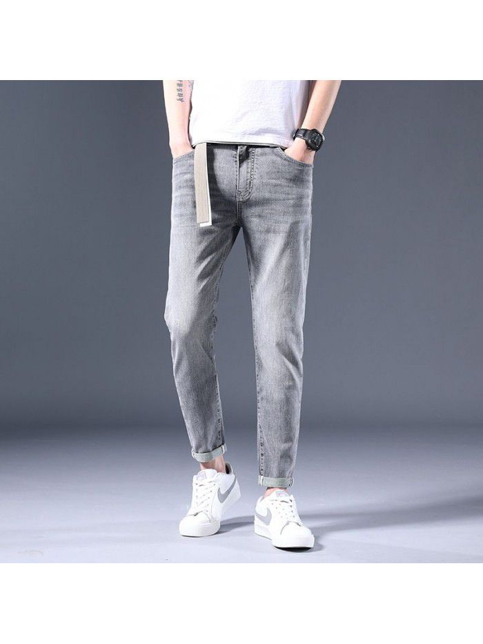 New men's jeans in spring and summer, slim Leggings in Korean, youth fashion, leisure, large elastic pants 