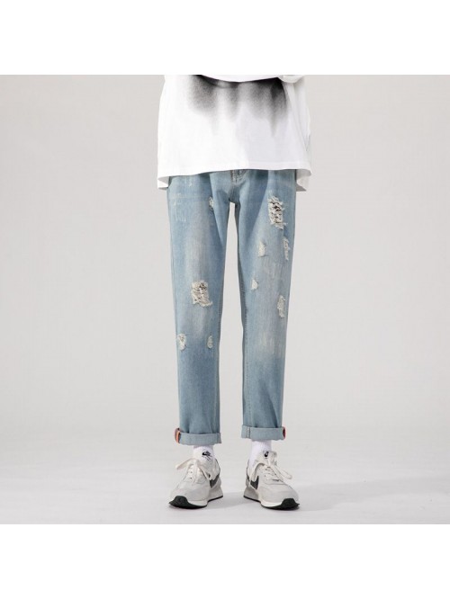 Spring and summer new fashion brand hole jeans men...