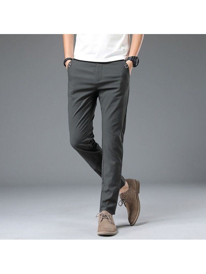Pants men's Korean Trend slim stretch straight PANTS YOUTH simple formal casual men's trousers summer thin 