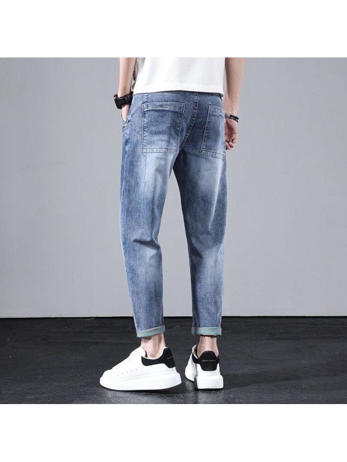  spring and summer new jeans men's loose straight Harem Pants men's fashion casual stretch Capris 