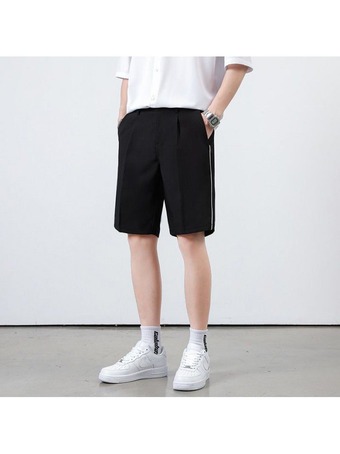 New Summer Shorts men's pants straight tube solid color men's youth casual Capris men's pants 
