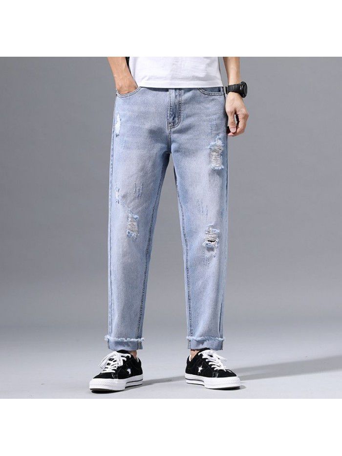 spring and summer new jeans men's loose straight cut pants men's Korean fashion casual pants 