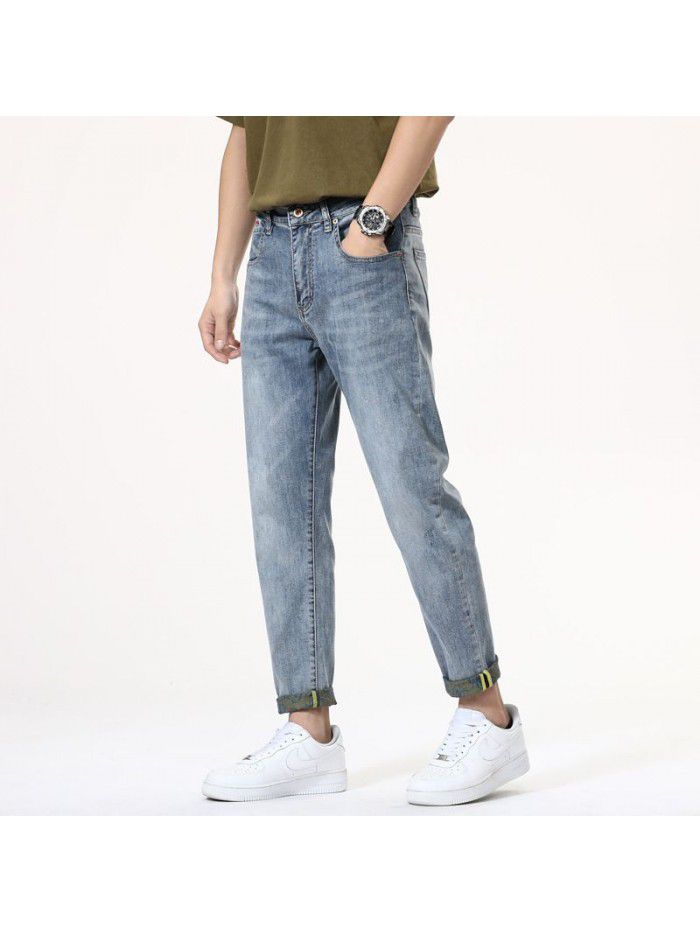 New fashion brand jeans in spring and summer of  men's slim elastic Leggings Korean fashion youth casual Capris 