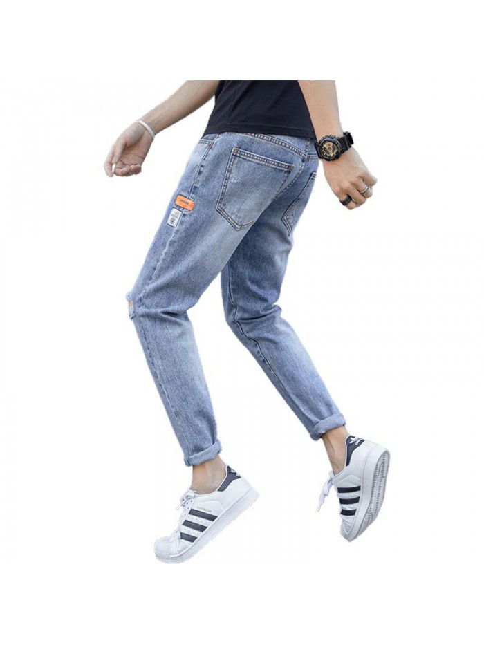 Chao brand washed jeans men's spring and summer new Korean slim Leggings men's youth fashion casual Capris 