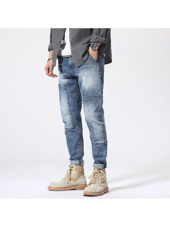 Spring and summer new fashion brand jeans men's Korean leg pants men's fashion slim elastic youth large pants 