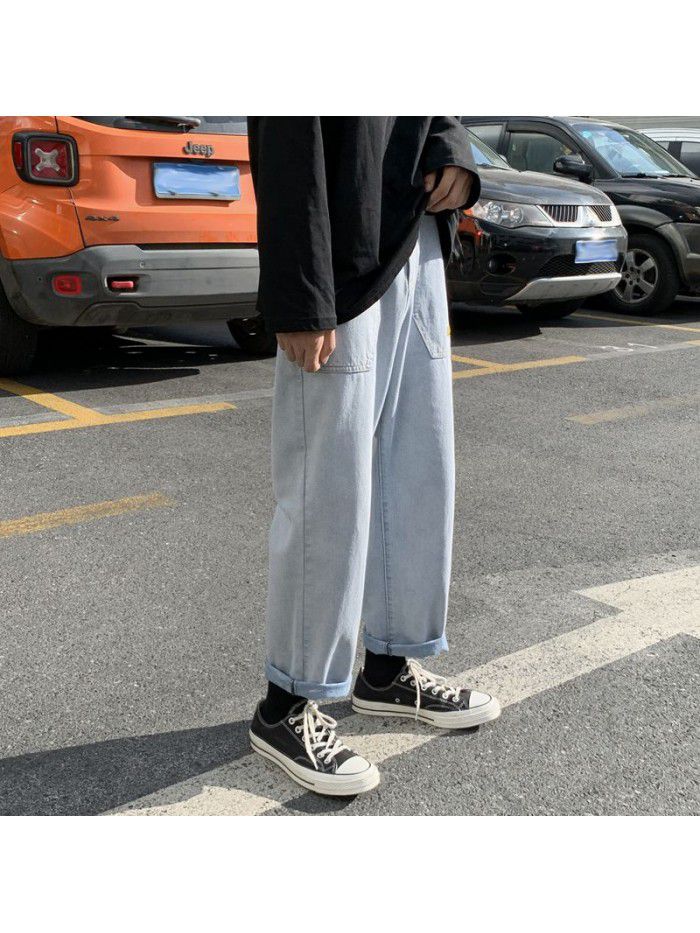 Loose fitting straight jeans men's fashion brand spring and summer new wide leg pants men's youth Korean leisure Harem Pants 