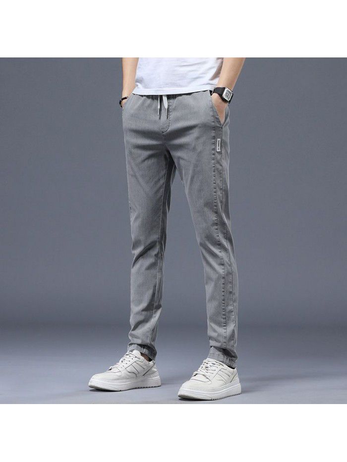 Spring and summer new fashion brand casual pants men's Korean slim Leggings men's youth trend elastic drawstring pants 