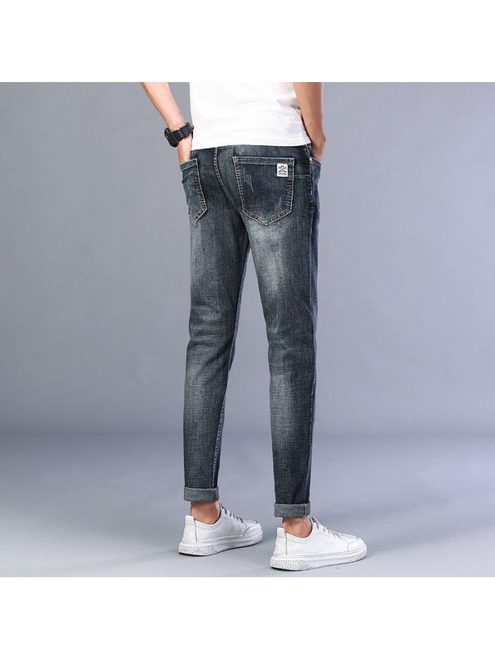 Spring and summer new fashion brand stretch jeans men's Korean Trend slim Leggings men's youth leisure pants 