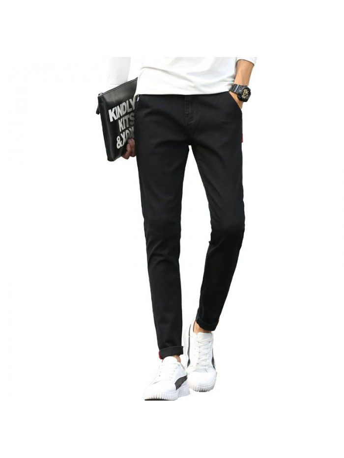 Spring and summer new stretch jeans men's fashion Korean slim pants men's trend youth casual Capris 