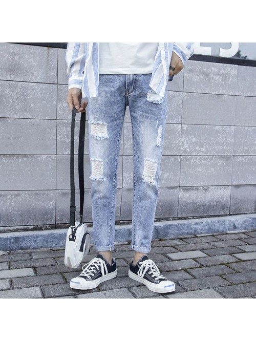  spring and summer new perforated jeans men's...