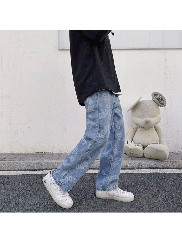  spring new fashion brand jeans men's loose straight pants men's fashion leisure wide leg pants 
