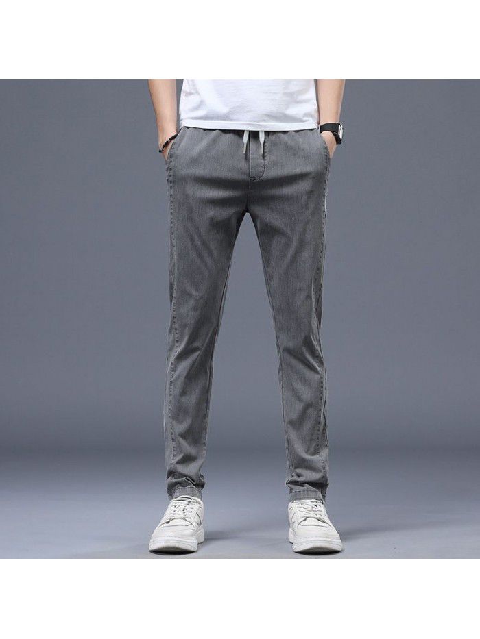 Spring and summer new fashion brand casual pants men's Korean slim Leggings men's youth trend elastic drawstring pants 