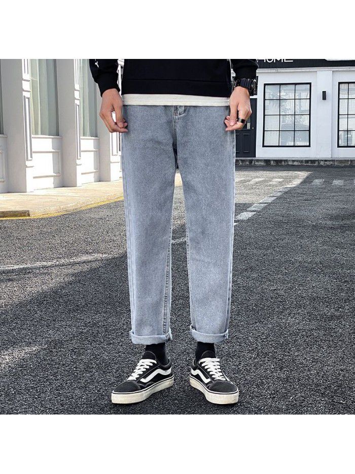 Trendy brand washed jeans men's loose straight Harem Pants men's trend casual simple wide leg daddy Capris 