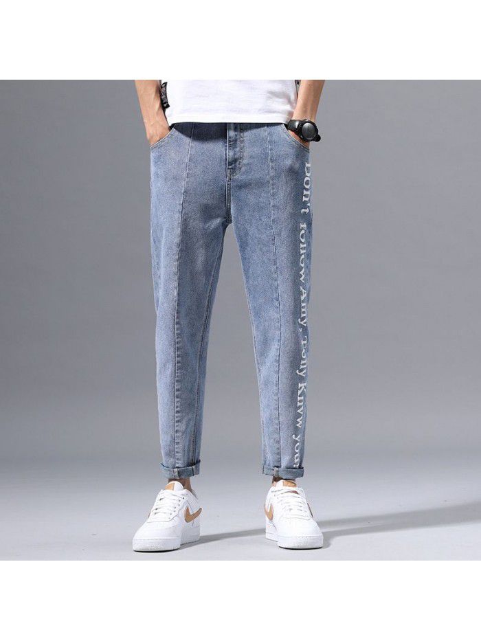 Jeans men's fashion brand spring and summer new Korean slim Leggings men's youth fashion casual Capris 