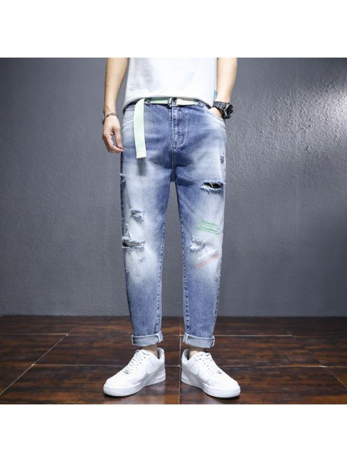  spring new perforated jeans men's fashion br...