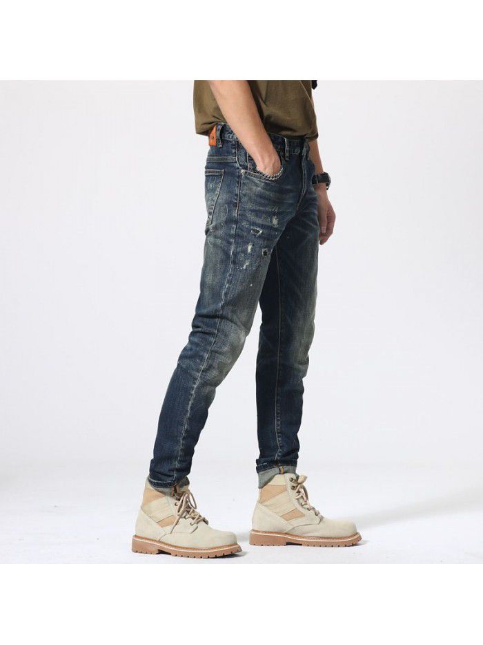New jeans in spring and summer of  men's fashion brand Korean Leggings trend youth leisure slim stretch pants 