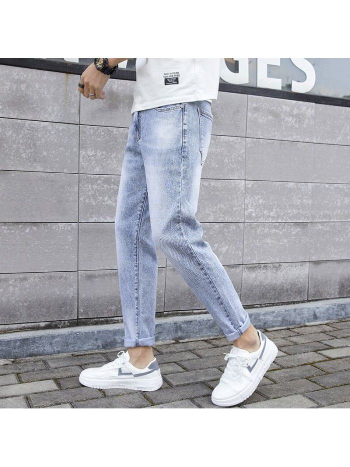 Spring and summer fashion brand jeans men's Korean slim Leggings men's fashion simple casual stretch Capris 