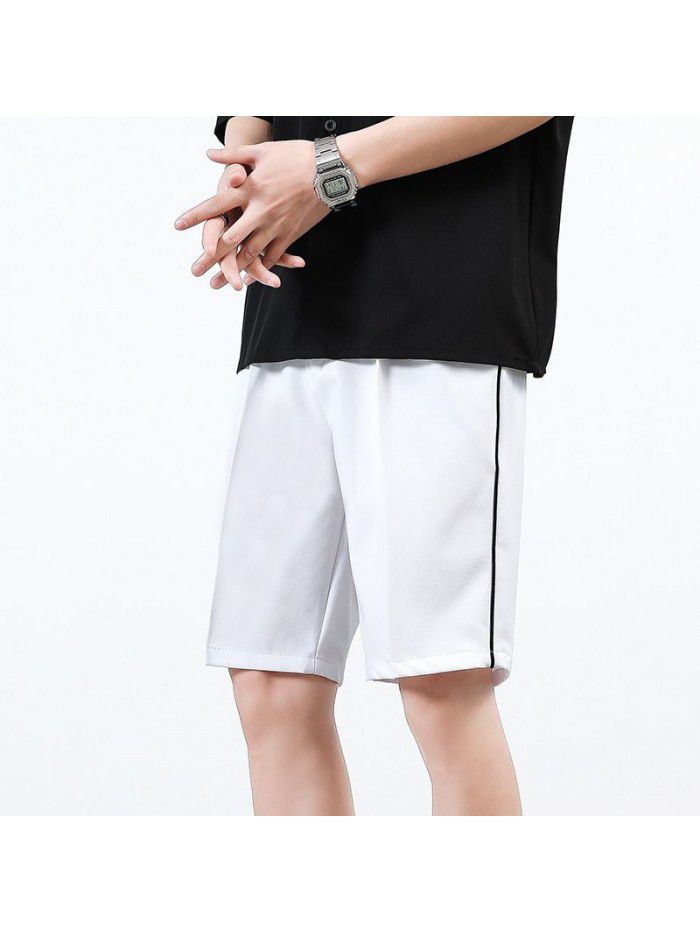 New Summer Shorts men's pants straight tube solid color men's youth casual Capris men's pants 