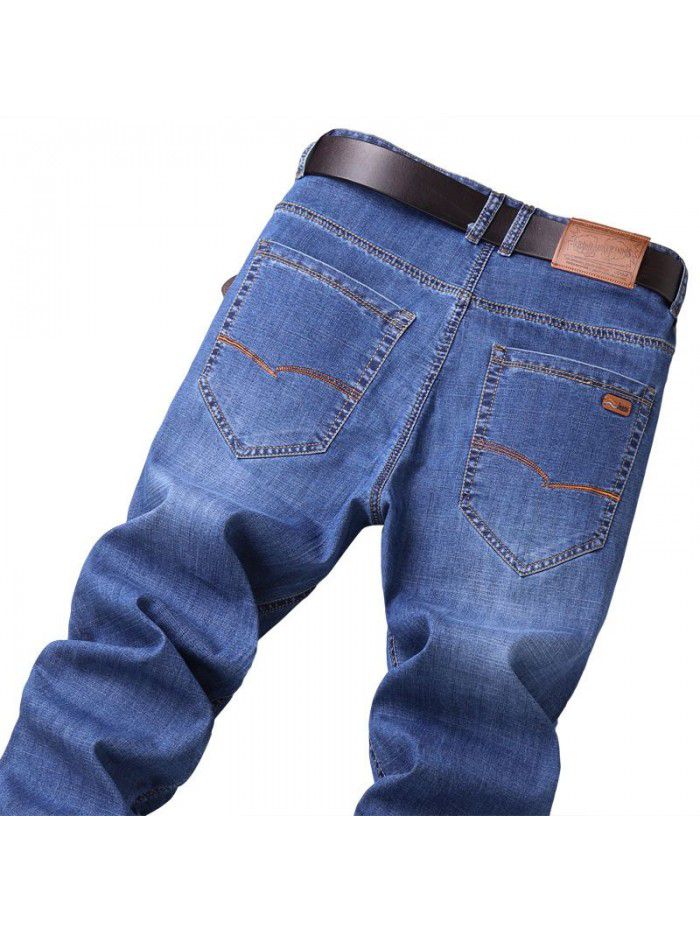  summer thin fashion jeans men's loose straight middle age fashion elastic casual pants 