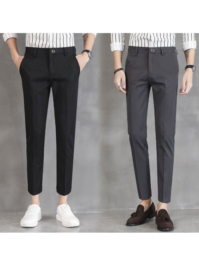 Men's summer thin casual pants men's slim fit men's suit pants men's elastic versatile Capris small leg pants 